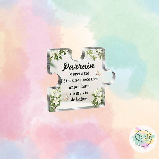 🍃Plaque Décorative Nature – Motif Feuillage – Merci Parrain / Marraine