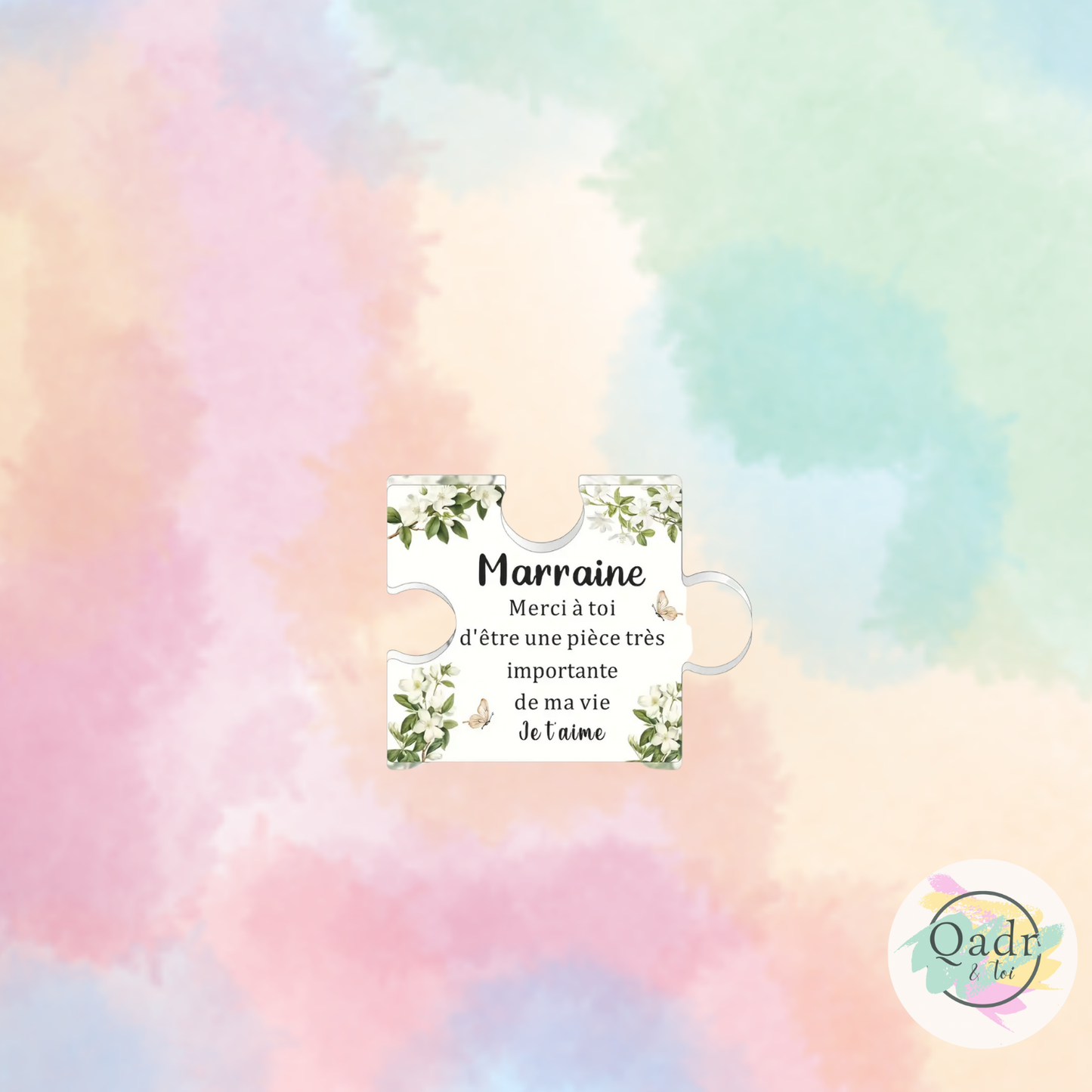 🍃Plaque Décorative Nature – Motif Feuillage – Merci Parrain / Marraine