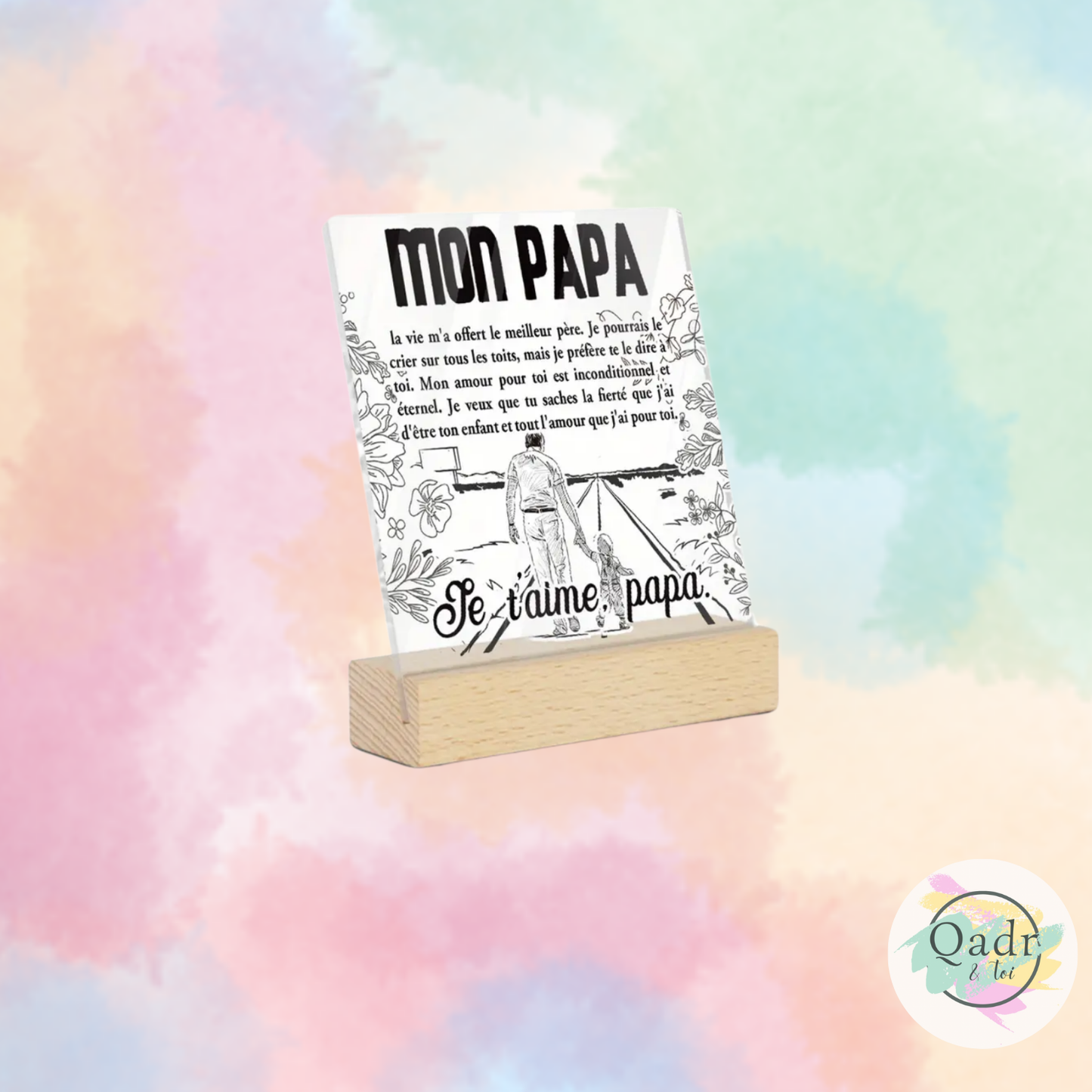 🧡 Plaque décorative en acrylique avec socle bois – “Mon Papa”